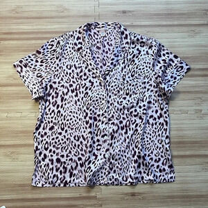 Victoria Secret Purple Cream Leopard Button Down Pajama Top Women's Size Large